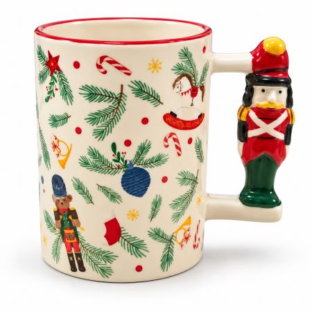 Christmas Ceramic Large Mug with Nutcracker Handle & Festive Pattern 260 ml