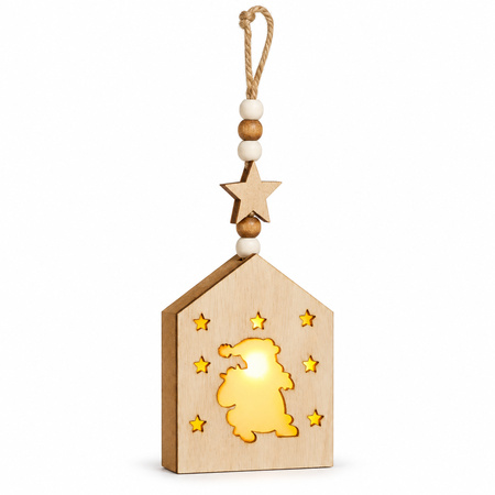 Livarno Home Wooden LED Santa Hanging Decoration - 9 × 12 × 2.5 cm