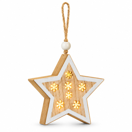 Livarno Home Wooden LED Star Hanging Decoration - 9 × 8.5 × 2.5 cm
