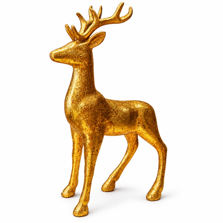 Gold Standing Deer Christmas Statue - 34 × 20 cm