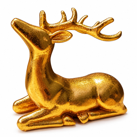 Gold Reclining Deer Christmas Statue - 17 × 21 cm
