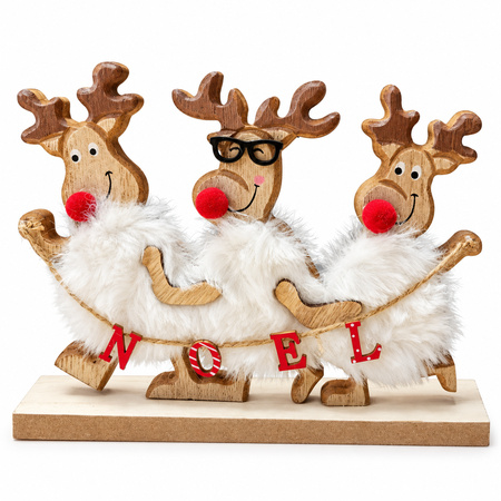 Wooden Reindeer Trio "NOEL" Christmas Decoration - 18 × 13 cm