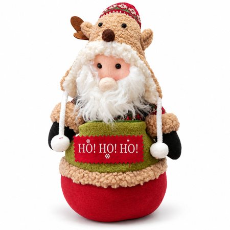 Plush Santa Door Stopper "HO! HO! HO!" with Reindeer Hood - 40 cm