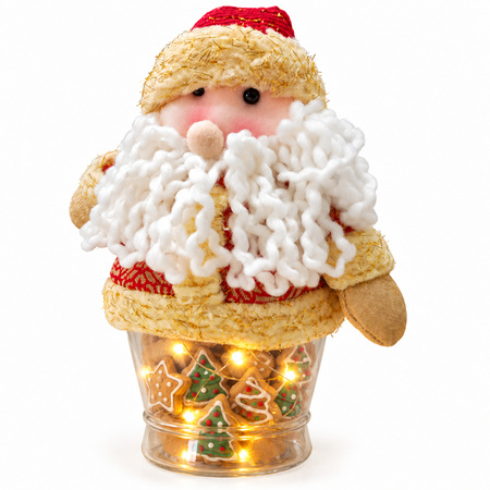 Santa Cookie Jar with LED Lights and Plush Cover - 30 cm