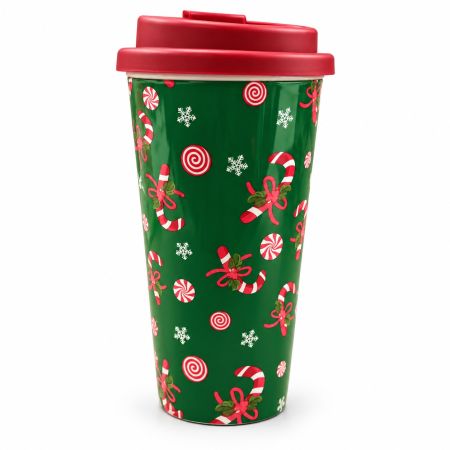 Christmas Candy Cane Travel Cup with Red Lid 450 ml