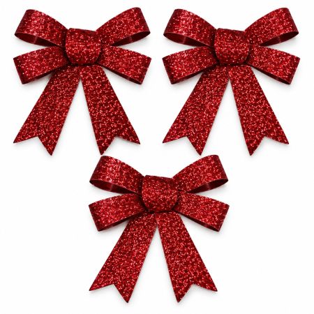 Red Glitter Christmas Decorative Bows Set Of 16 Pcs Each. 11 x 10.5 cm
