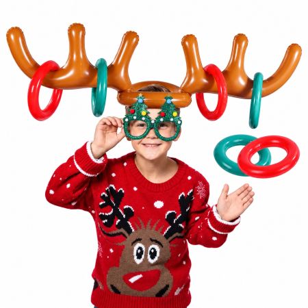 Inflatable Reindeer Antler Ring Toss Game With Christmas Tree Glasses 3+ Years