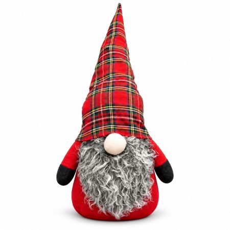 Faceless Santa Decoration With Tall Red Tartan Hat H. 62 cm