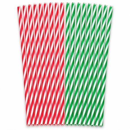Christmas Swirl Design Plastic Straws Set Of 20 Pcs