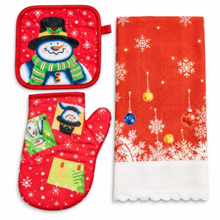 Christmas Kitchen Santa Set Oven Mitt, Pot Holder & Towel Model 2