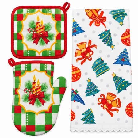 Christmas Kitchen Santa Set Oven Mitt, Pot Holder & Towel Model 4