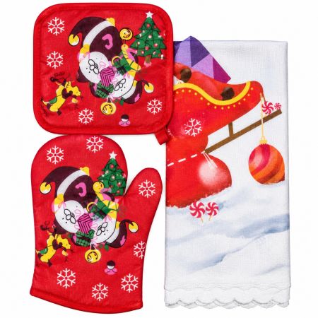 Christmas Kitchen Santa Set Oven Mitt, Pot Holder & Towel Model 5