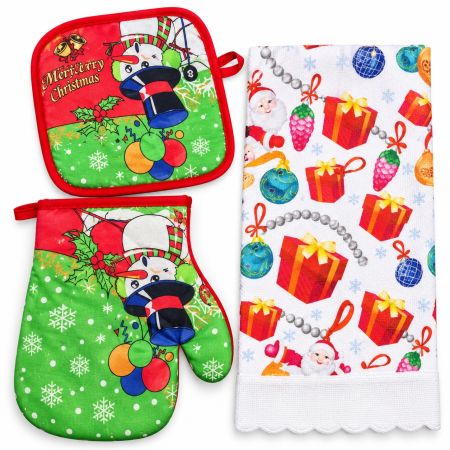 Christmas Kitchen Santa Set Oven Mitt, Pot Holder & Towel Model 6