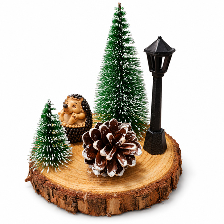 Mini Christmas Trees and Lamp Post Decoration - H 11 × Diam.10 cm