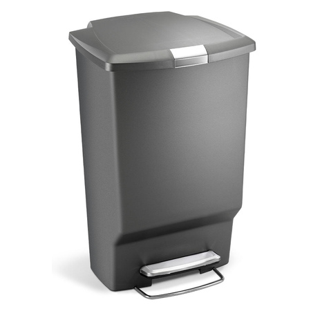 Simplehuman Rectangular Plastic Pedal Bin - Grey - 45L