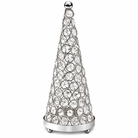 Silver Faux Crystal Christmas Cone Tree Table Decoration H. 28.5 x Diam. 12.5 cm