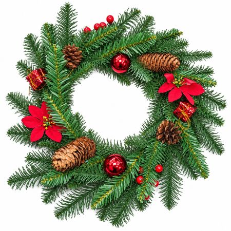 Decorative Christmas Wreath With Red Poinsettias, Pinecones & Baubles Diam. 40 cm