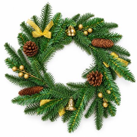 Decorative Christmas Wreath With Gold Bows, Bells & Pinecones Diam. 40 cm