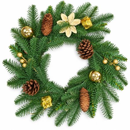 Decorative Christmas Wreath With Champagne Poinsettia, Gold Baubles & Pinecones Diam. 40 cm