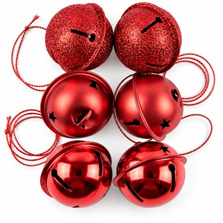 Anko Christmas Small Ornaments Jingle Bells Red Diam. 3 cm Set Of 6 Pcs