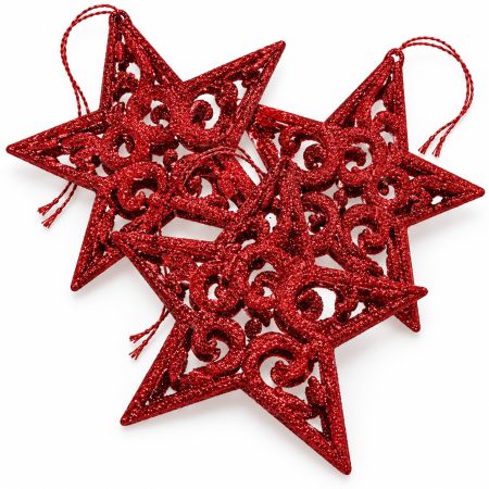 Anko Christmas Small Ornaments Stars Red 10 x 10 cm Set Of 6 Pcs