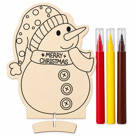 Christmas DIY Wooden Snowman Colouring Kit with Base & 3 Markers Ages 3+
