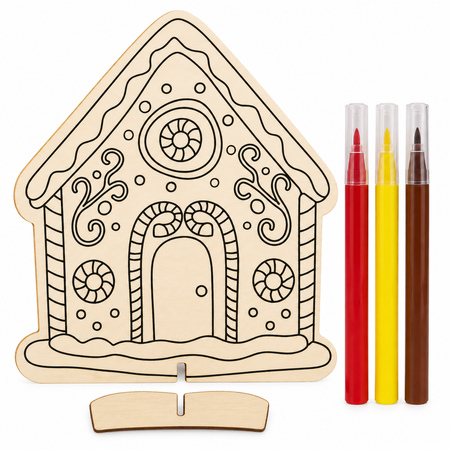 Christmas DIY Wooden Gingerbread House Colouring Kit with Base & 3 Markers Ages 3+