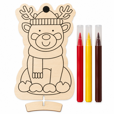 Christmas DIY Wooden Reindeer Colouring Kit with Base & 3 Markers Ages 3+