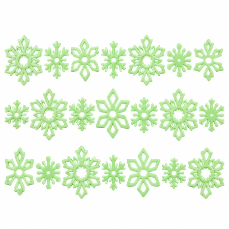 Christmas Glow in the Dark Snowflakes, Pale Green, Pack of Assorted Sizes 21 Pcs