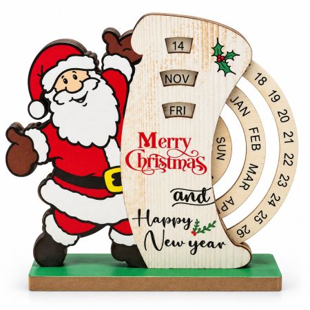 Wooden Christmas Calendar Santa with Date & Day 19 x 20 cm