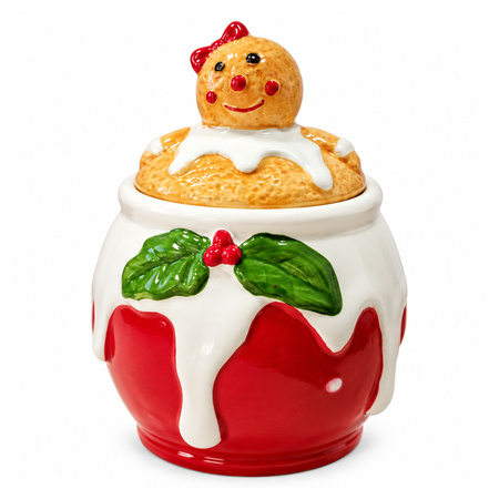 Christmas Gingerbread Lid Sugar Pot Red 9 x 10.5 cm