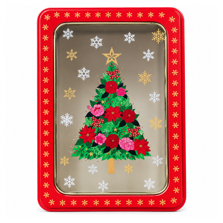 Christmas Rectangular Tin Box Floral Tree 19 x 13 x 6 cm
