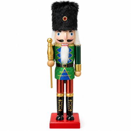 25th Avenue Wooden Black-Hatted Christmas Nutcracker with Golden Scepter H. 38 cm