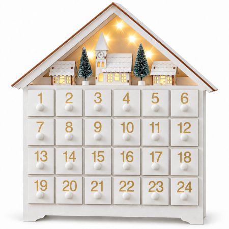 Christmas Wooden Reusable Advent Calendar with Drawers & LED Light 33 x 29 cm
