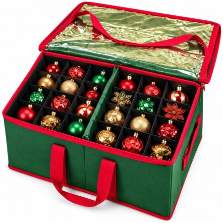 Christmas Ornament Storage Box With Adjustable Dividers & Zippered Closure 60 x 30 x 31 cm