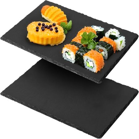 Natural Stone Slate Rectangular Serving Tray Set Of 2 Pcs