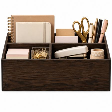 U Brands The Monarch Collection Wooden Desk Organizer With 3 Compartments  Dark Brown 34 x 14 x 13 cm