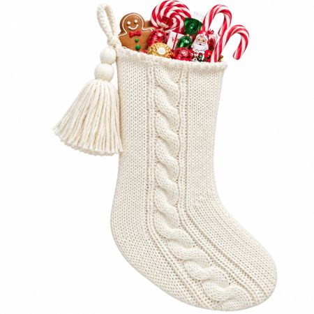 Christmas Knitted Stocking Ivory White 44 x 21 cm