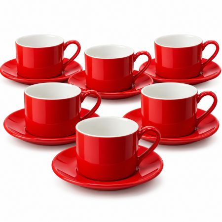 Ceramic Coffee Cups With Matching Saucers Red Set Of 12 Pieces (6 Cups + 6 Saucers) 200 ml