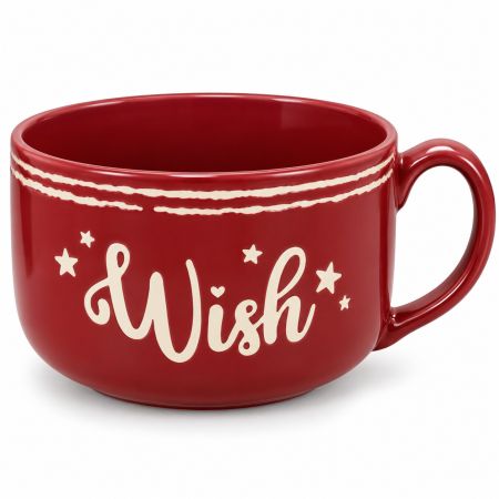Extra Large Christmas Mug Red "Whish" 550 ml - H. 8 x Diam. 13.5 cm