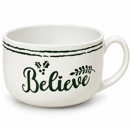 Extra Large Christmas Mug White "Believe" 550 ml - H. 8 x Diam. 13.5 cm