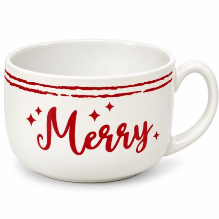 Extra Large Christmas Mug White "Merry" 550 ml - H. 8 x Diam. 13.5 cm