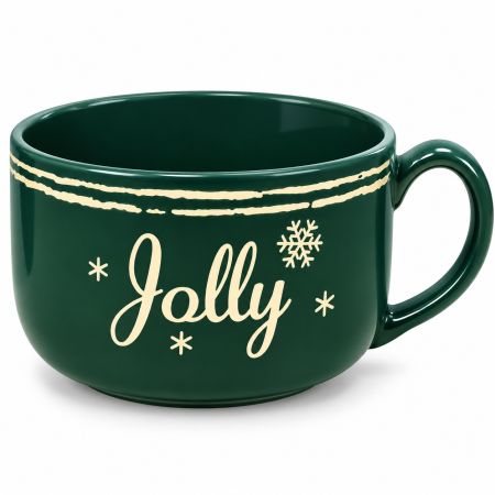 Extra Large Christmas Mug Green "Jolly" 550 ml - H. 8 x Diam. 13.5 cm