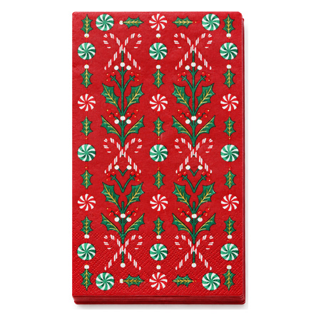 Christmas Rectangular 3-Ply Napkins - Holly and Candy Canes - 32 pc - 33 x 40 cm