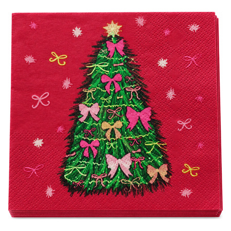 Christmas Square 3-Ply Napkins - Christmas Tree with Bows - 40 pc - 25 x 25 cm