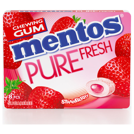Mentos Box of Pure Fresh Strawberry Chewing Gum Blisters 12 Pcs