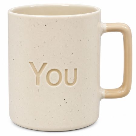 Elegant Christmas Ceramic Mug with Engraved YOU Design Ivory White 200 ml