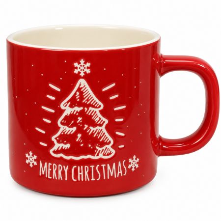 Festive Christmas Ceramic Mug with Christmas Tree & Merry Christmas Design Red 200 ml