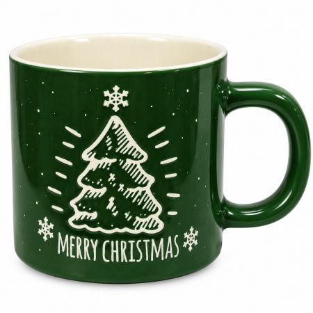 Festive Christmas Ceramic Mug with Christmas Tree & Merry Christmas Design Green 200 ml