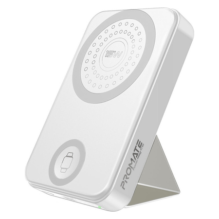 Promate PowerMag-Trio 10000mAh MagSafe-Compatible Power Bank with Apple Watch Charger, White
